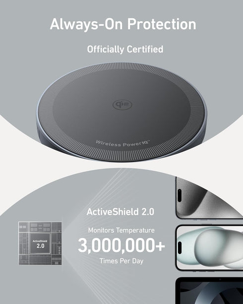 Anker MagSafe Charger Compatible, MagGo Magnetic Wireless Charger (Pad), Qi2 Certified 15W for iPhone 15/15 Plus/Pro