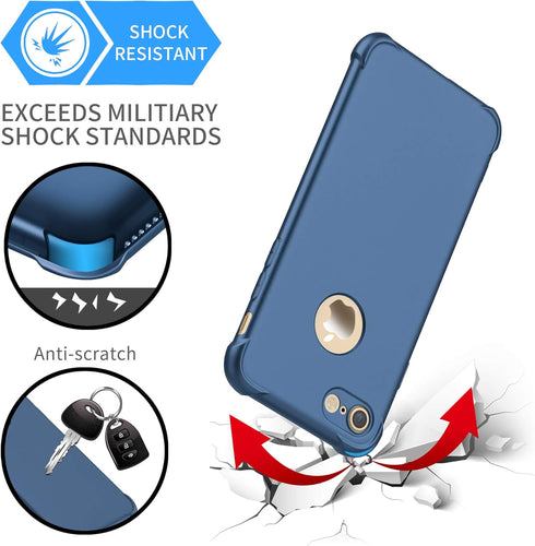 ORETECH iPhone 7/8 Case with 2 Pack HD Screen Protector, 360° Full-Body Silicone Soft TPU Protective Cover, Blue