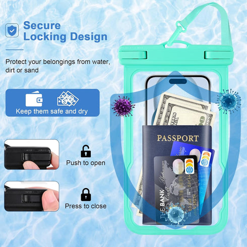2 Pcs Waterproof Phone Pouch, Universal Case for iPhone Samsung Google Up to 7.3'', IPX8 Water Proof Cellphone Dry Bag
