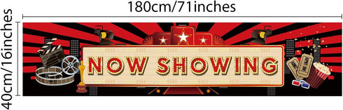 Blulu Movie Night Party Decorations, 2025 Now Showing Banner, 70.8 x 15.7 Inch Red Carpet Backdrop for Birthday Supplies