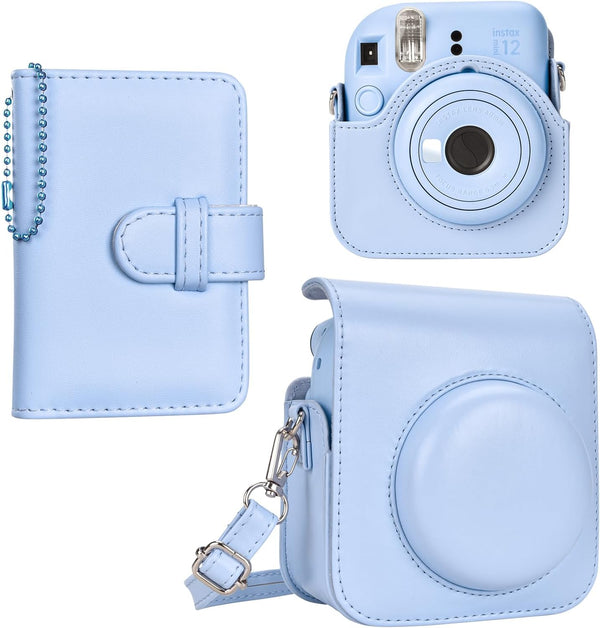 Camera Case and Album for Fujifilm Instax Mini 12, Carry Bag with Strap and Photo Album - Pastel Blue