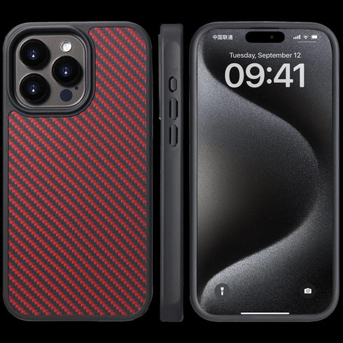 Carbon Fiber Case for iPhone 15 Pro Compatible with MagSafe, Slim & Light, Military-Grade Drop Cover, Black/Red