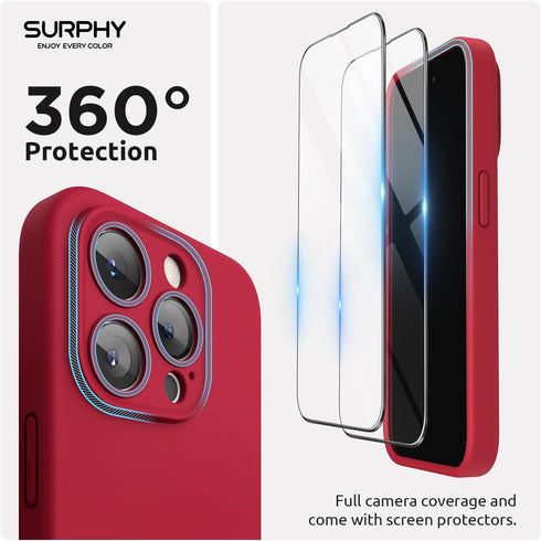 SURPHY iPhone 15 Pro Max Case (6.1 inch, 2023) - Liquid Silicone, MagSafe Compatible, Red + 2 Pack Screen Protector.