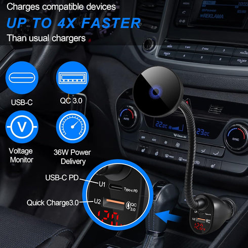 DACK Mag-Safe 15W Car Cigarette Lighter Wireless Charger, Magnetic Air Vent Mount Holder with Dual Port Fast Charging
