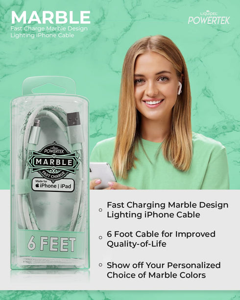 LIQUIPEL Powertek MFi Certified Charger for Apple iPhone, iPad, 6ft Lightning to USB Cable, Fast Charging (Green)