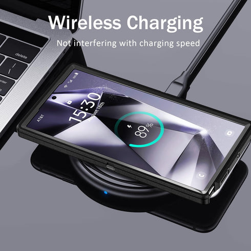 BaHaHoues Shockproof Case for Samsung Galaxy S24 Ultra, Black, with Built-in Kickstand Military Grade Protection