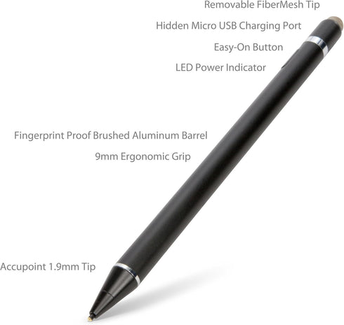 BoxWave Universal AccuPoint Active Stylus - Jet Black, Stylus Pen for Smartphones and Tablets