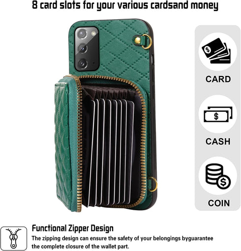 Furiet Detachable Crossbody Wallet Case for Samsung Galaxy Note 20 5G, Multi Card Slots, PU Leather Cover - Green
