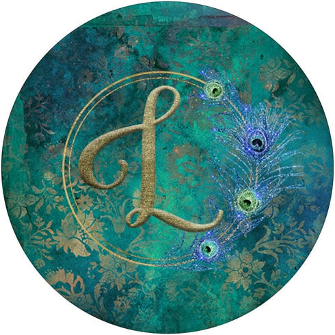PopSockets PopGrip: Swappable Grip for Phones & Tablets - Monogram Initial L Peacock Feather Teal