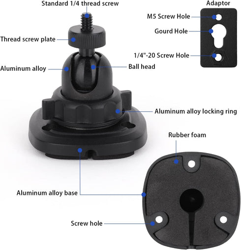 2 Pack Speaker Wall Mount Holder for 1/4"-20 Threaded Keyhole,2 Pack Adaptors Compatible with Non 1/4"-20 Threaded Screw Holes,360 Rotation Adjustment Aluminum Alloy Mount,Black