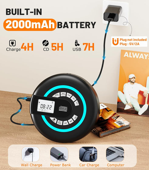 Greadio Discman Portable CD Player with Speaker Bluetooth for Car with FM Transmitter Rechargeable Lightweight