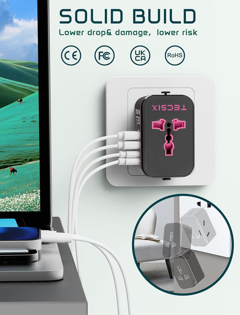 TECSIX 2 2 200+ Countries Universal Travel Adapter Worldwide, European Travel Plug Adapter with USB C, USB A and Multi