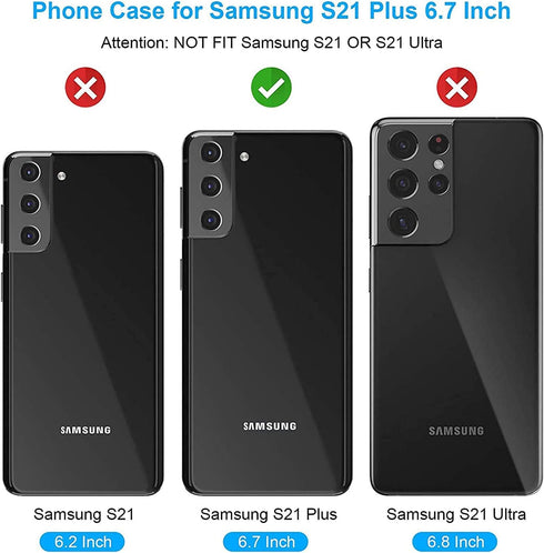 Asuwish Samsung Galaxy S21 Plus Case, Black Cover with Tempered Glass Screen Protector & Credit Card Holder
