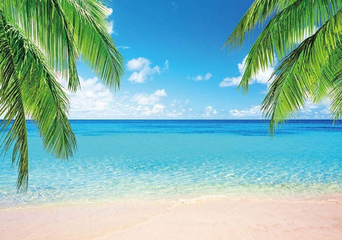 7x5ft Summer Beach Photography Backdrop, Sea Ocean Palm Leaf Background for Wedding & Party Supplies