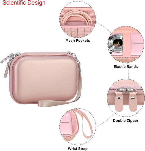 Digital Camera Carrying Case for CAMKORY/toberto/AiTechny/VAHOIALD/IWEUKJLO FHD 1080P, Kids Compact Storage Bag, Rose