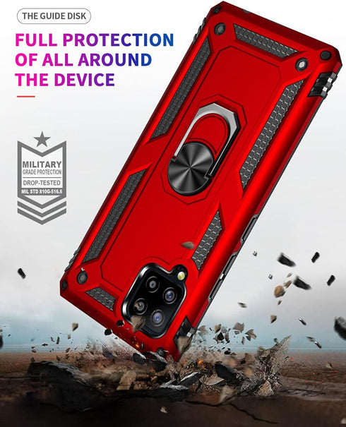 Case for Samsung Galaxy A42 5G with HD Screen Protectors, Military-Grade Metal Ring Holder Kickstand, 15ft Drop Tested