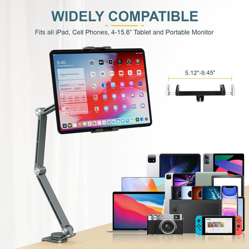 Houele 360Rotate 4-15.6" Tablet Stand Holder, Adjustable Foldable Tablet Arm iPad Desk Mount with Base, Phone Holder