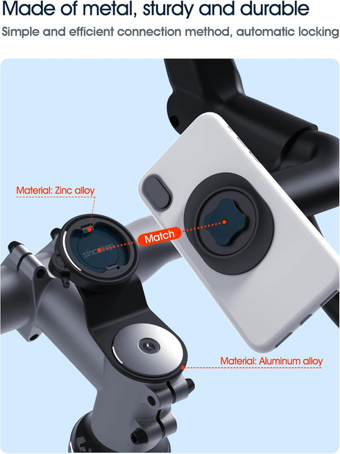 Bike Phone Mount, Universal Aluminum Handlebar Phone Clamp for Mountain Bicycle Stem, Quick Release Attach/Detach-Black