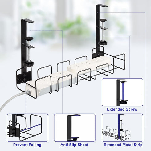 OneLeaf 2 Pack Under Desk Cable Management Tray, No Drill Wire Management Rack for Desk, Under Desk Organizer for Cords