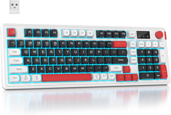 Mosptnspg RGB Mechanical Feel Membrane Wireless Keyboard, Wired/Bluetooth/2.4G Silent ABS Ball Cap Gasket
