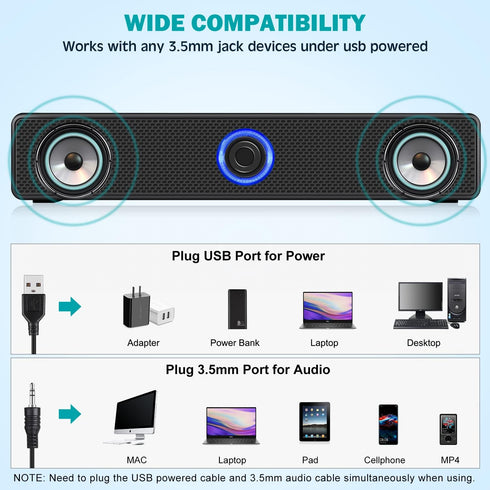 Computer Speakers, USB Powered PC Speakers, Wired Stereo Desktop Speakers for Computer, Laptop, PC, Pad, Cellphone