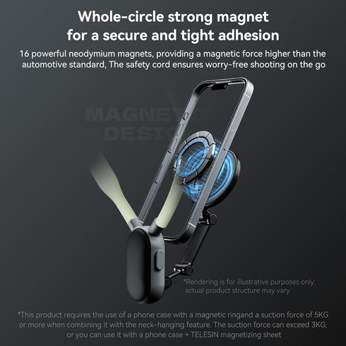 Magnetic Neck Mount for Phones, Cell Phone Holder Stand for POV/Vlog Selfie, Hand Free Necklace Strap
