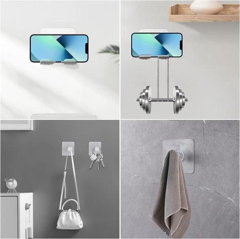 Shower Phone Holder, Adjustable Wall Mount Phone Holder for Shower, Cell Phone Stand with Adhesive Pads for Bathroom