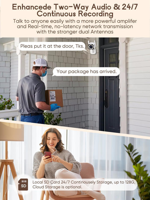 GUOANVISION 5G 4X 2K IP66, (2-Pack) Dual-Antenna Stable WiFi Security Camera, Zoom Outdoor Indoor Camera for Baby/Pet