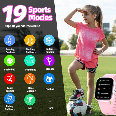 Kids Smart Watch with Fitness Tracker, 1.5" DIY Dial, 19 Sport Modes, IP68 Waterproof, Heart Rate Monitor, Great Gift