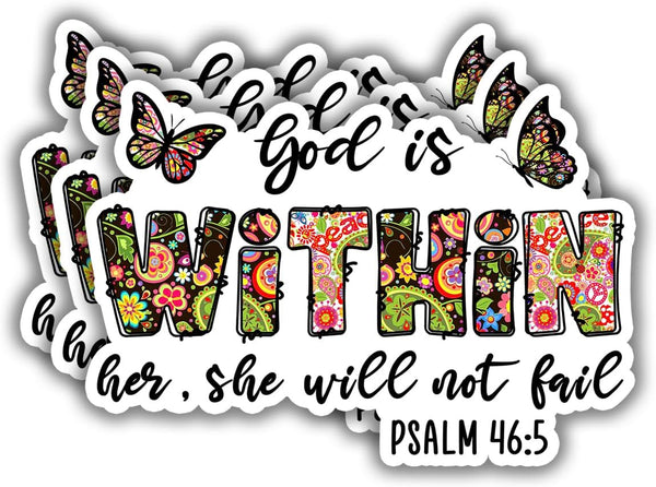 (3 pcs) God is Within Her She Will Not Fail Sticker, Christian Bible Verse Vinyl Decal for Various Uses