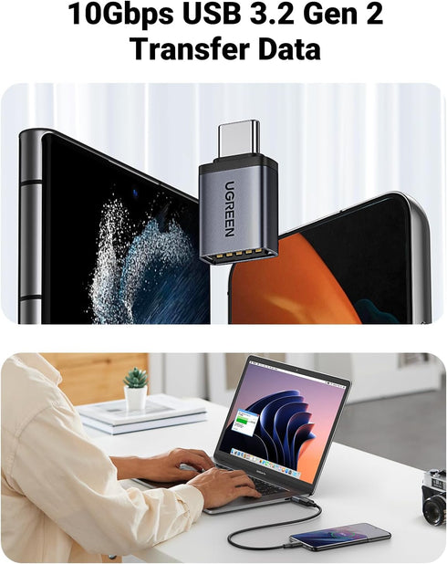 UGREEN USB to USB C Adapter 10Gbps, 2 Pack USB C to USB Adapter Compatible with iPhone 15 Pro/Samsung/MacBook Pro
