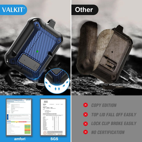 Valkit Airpods Pro Case with Lock Clip, Carbon Fiber Texture Cover with Keychain for Men Women, Black/Blue