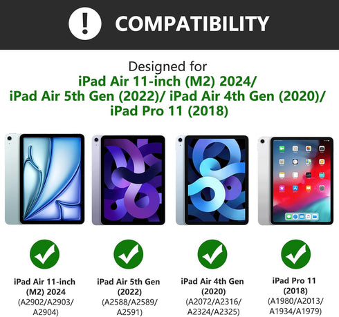 TQQ for iPad Air 11-inch (M2) 2024/iPad Air 5th/4th Generation Case with Keyboard, Rechargeable Bluetooth Keyboard,