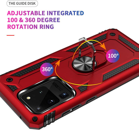 ADDIT Phone Case for Samsung S20 Ultra, Military Grade Heavy Duty Protection with Ring Holder Stand, Support Magnet Car