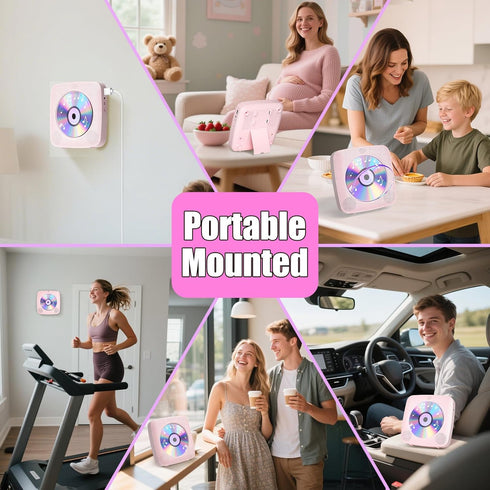 Gueray 1800mAh CD Player Portable with Bluetooth Wall Mountable, Rechargeable Battery Operated CD Music Players