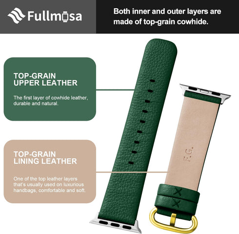 Fullmosa Dark Green Leather Bands Compatible with Apple Watch Band 41mm 40mm 38mm 42mm for Women Men, Genuine Leather