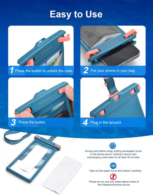 wellhouse Waterproof Phone Pouch, Case for iPhone 15 14 13 12 Pro Max XS Samsung, IPX8 Cellphone Dry Bag, Blue