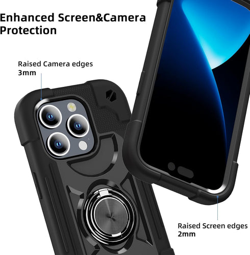 MARKILL iPhone 15 Pro Max Case, Heavy-Duty Military Grade Shockproof Cover with Double Ring Stand (Black)
