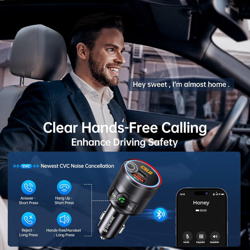 Syncwire Bluetooth 5.3 FM Transmitter for Car, 38W PD&QC3.0 Dual USB Charging Adapter with Hands-free Calling and Music