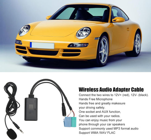 Car Bluetooth Audio Adapter Cable, Wireless AUX Input Adapter with Microphone, Bluetooth 5.0