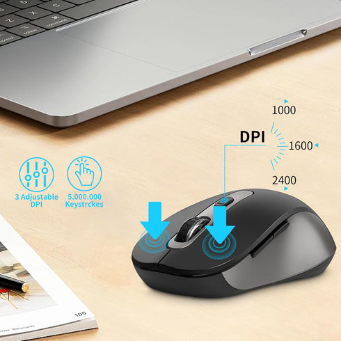 Wireless Mouse for Laptop, PC, Chromebook, Mac, Silent Wireless Mouse with USB Nano Receiver, Side Button, 2400 DPI,