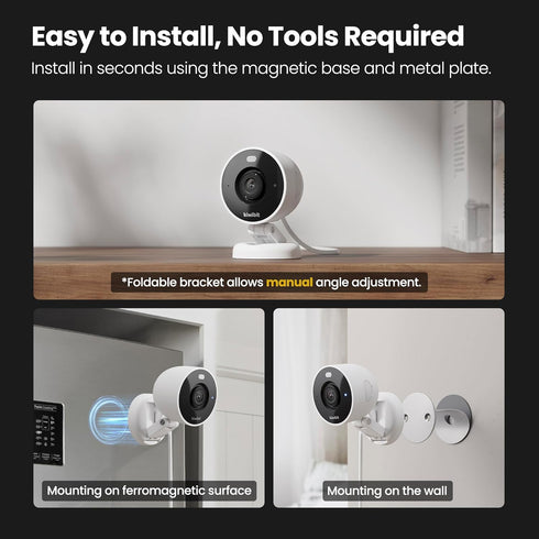Kiwibit 2K 10FT Security Camera Indoor/Outdoor, Pet Camera, Baby Monitor, Magnetic Mount, AI Detection, Color Night