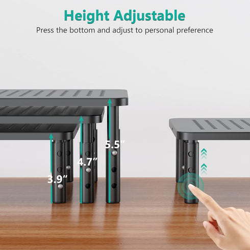 WALI Monitor Risers for 2 Monitors, Dual Monitor Riser, Laptop Riser for Desk, Adjustable Underneath Storage, Black