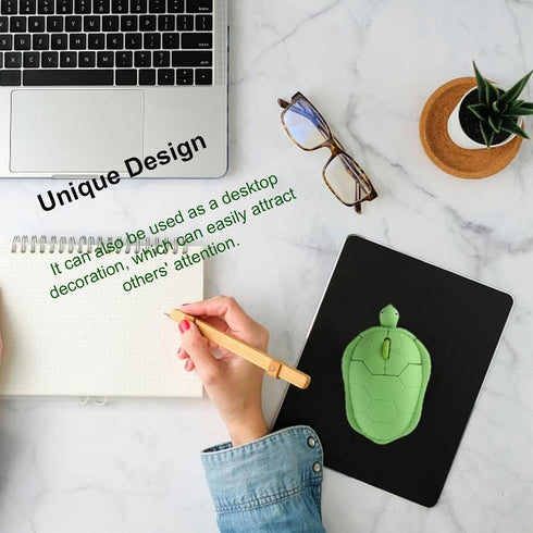 Cute Animal Turtle Shaped Wireless Mouse, 3 Buttons, 1600 DPI Kawaii Silent Optical Cordless Mice for Laptop PC (Green)