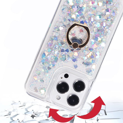 Glitter Case with Ring Holder for iPhone 13 Pro, Clear Kickstand Soft TPU Rubber Bumper, Silver