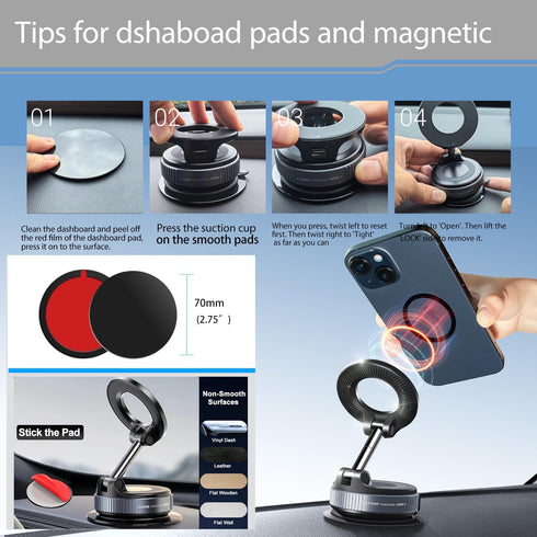 ILKCC 2025 360 Vacuum Suction Magnetic Phone Holder, Upgraded Vacuum Suction Cup Mount for Magsafe, Adjustable Foldable