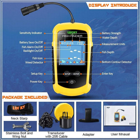 LUCKY Kayak Portable Fish Depth Finder - Handheld Sonar Fishing LCD Display FFC1108