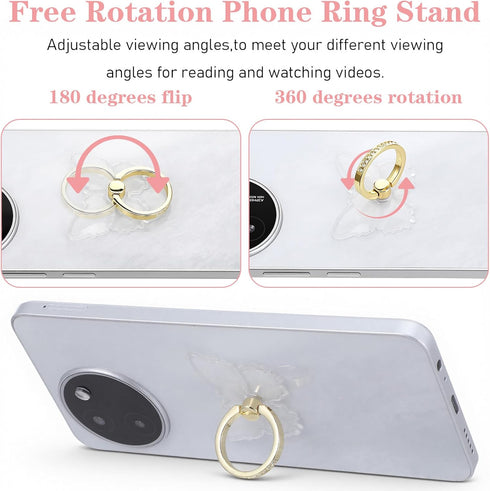 DOPENSPI 4PCS 360Rotation Transparent Phone Ring Holder, Adjustable Butterfly Cell Phone Ring Cellphone Kickstand Grips