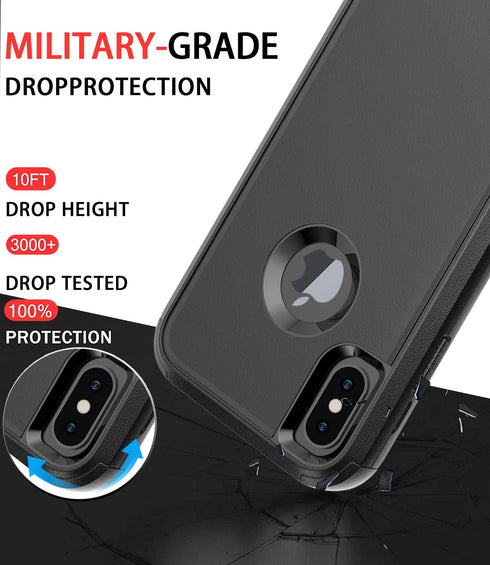 Diverbox Heavy Duty Protection Case for iPhone X/Xs, Shockproof with Tempered Glass Screen Protector, Black