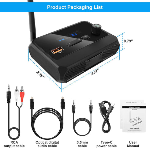 FancyWhoop 5.3 3.5mm Bluetooth Receiver for Home Stereo, RCA Bluetooth Adapter, Optical AUX Low Latency HD Music Audio